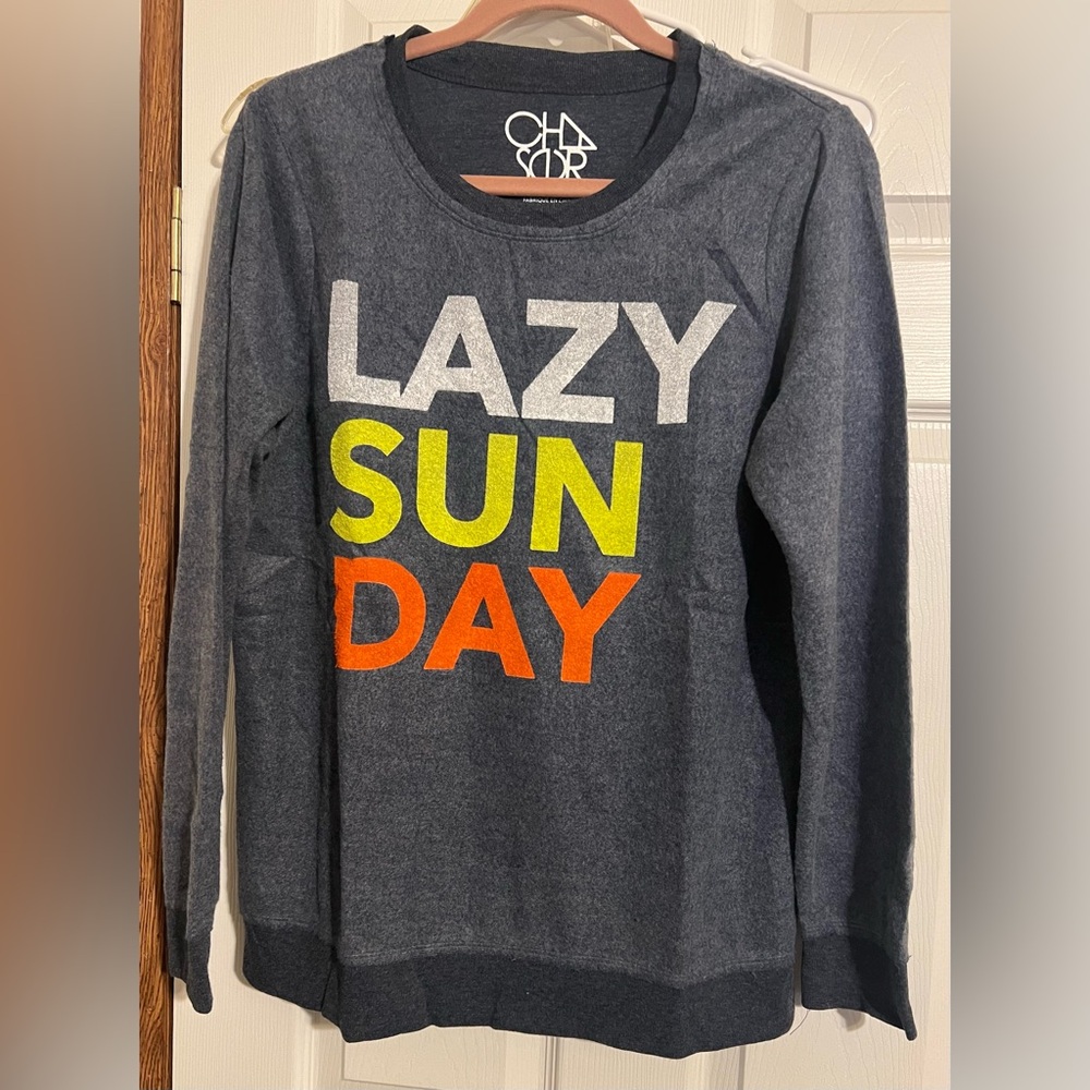 NWT CHASER Crew Neck Sweatshirt  Ultra Soft Lazy Sun Day Large Blue